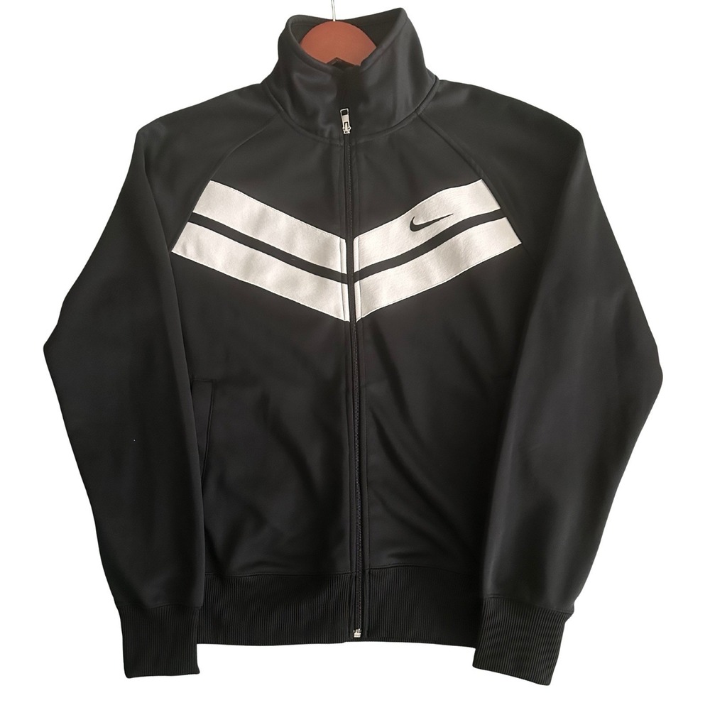 Nike Track Jacket Mens M Black White Chevron Full Zip Athletic Dept 446271-017